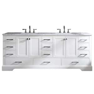 Storehouse 84 in. W x 22 in. D x 34 in. H Bathroom Vanity in White with White Carrara Marble Top with White Sink