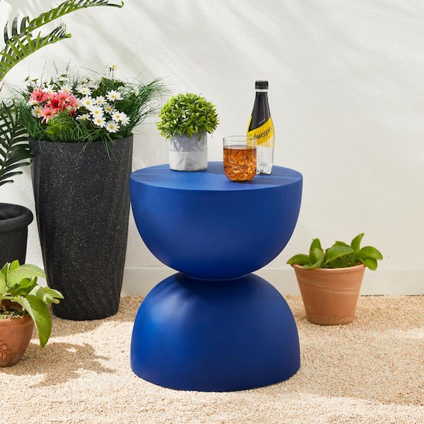 Glitzhome 17.75 in. H Multi-functional MGO Cobalt Blue Garden Stool or Planter Stand or Accent Table