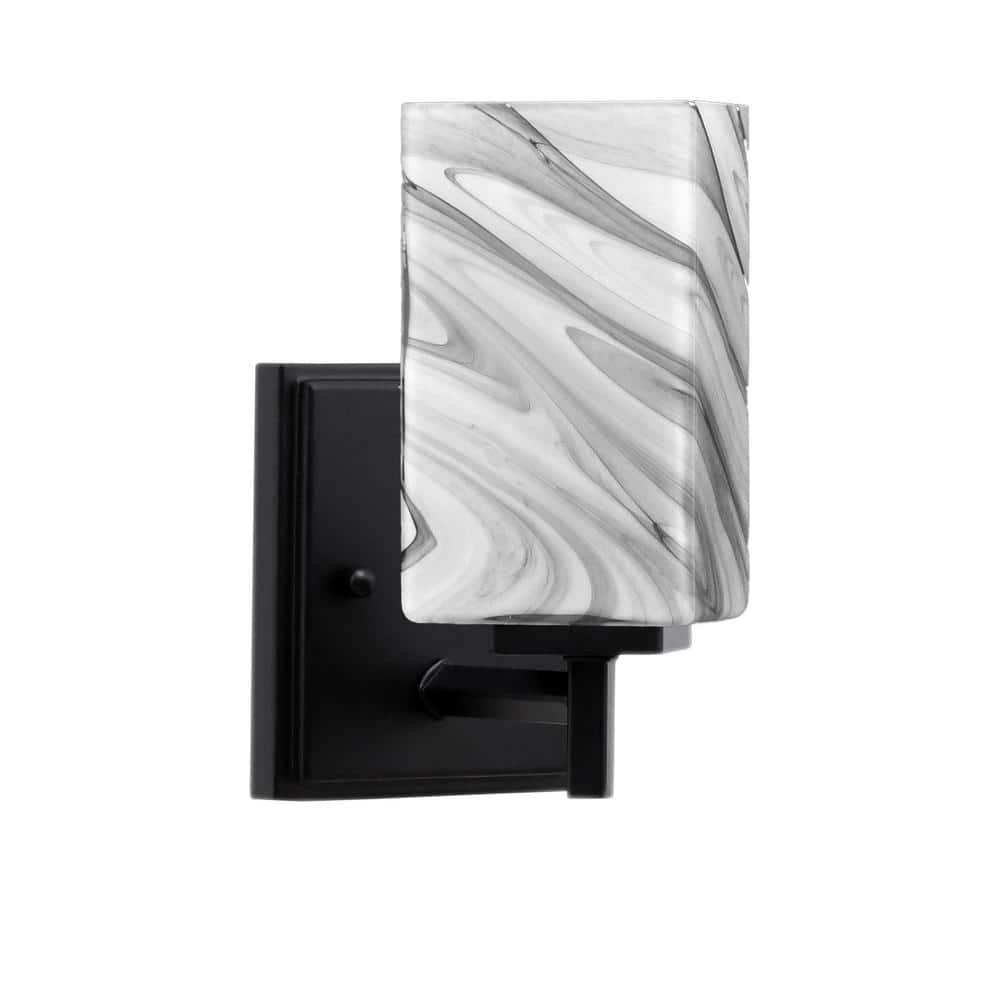 Bridgewater 1 Light Matte Black Wall Sconce with 3.5 in. Square Onyx Swirl 