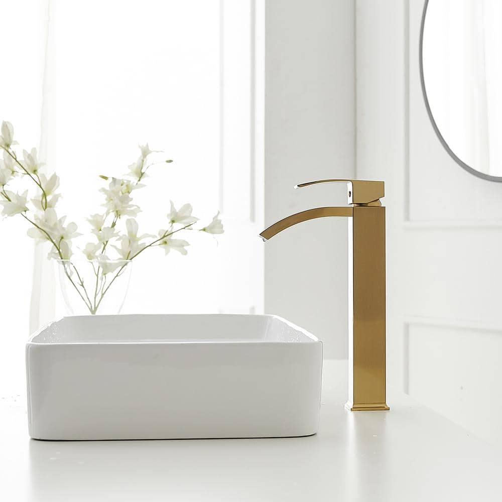 Brushed Gold Single Handle Waterfall Vessel Sink Faucet