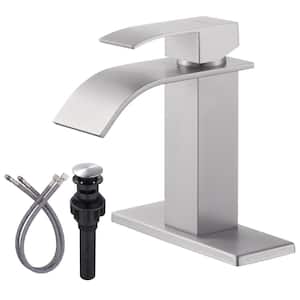 Single Handle Single Hole Bathroom Faucet with Deckplate Included and Supply Lines in Brushed Nickel