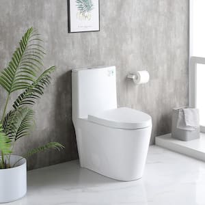 15 5/8 in. 1.1/1.6 GPF Dual Flush 1-Piece Elongated Toilet in Gloss White with Soft-Close Seat