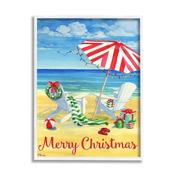 Stupell Industries Coastal Merry Christmas by Paul Brent 1 Piece Framed Graphic Print Typography Poster Art Print 20 in. x 16 in.