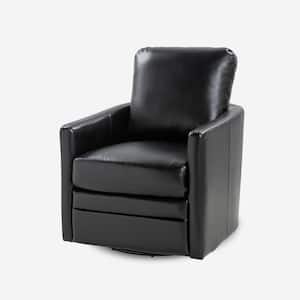 Rosario Black Vegan Leather Swivel Accent Chair with Cushion