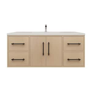 Victoria 47 in. W x 20 in. D x 22 in. H Single Sink Floating Bath Vanity in Yellow Oak with White Acrylic Top