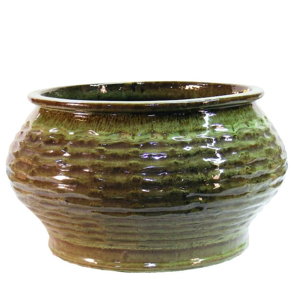 Trendspot 19 in. Wave Ceramic Hose Pot, Green