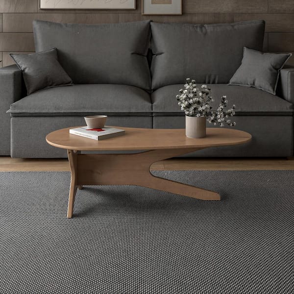 Mid Century 22.75 in. Light Oak Kidney-Shaped Top Solid Wood Coffee Table