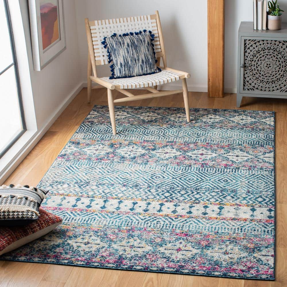 Madison Denim Blue & Purple 8' x 10' Boho Chic Synthetic Area Rug
