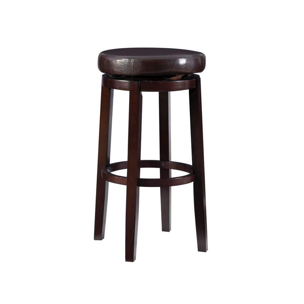 Maya Swivel 31.1 in. Brown Backless Wood Counter Stool with Faux Leather Se