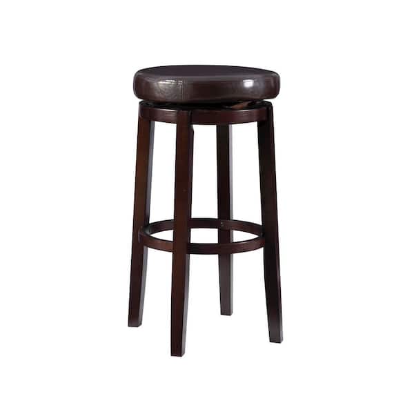 Linon Home Decor Maya Swivel 31.1 in. Brown Backless Wood Counter Stool with Faux Leather Seat