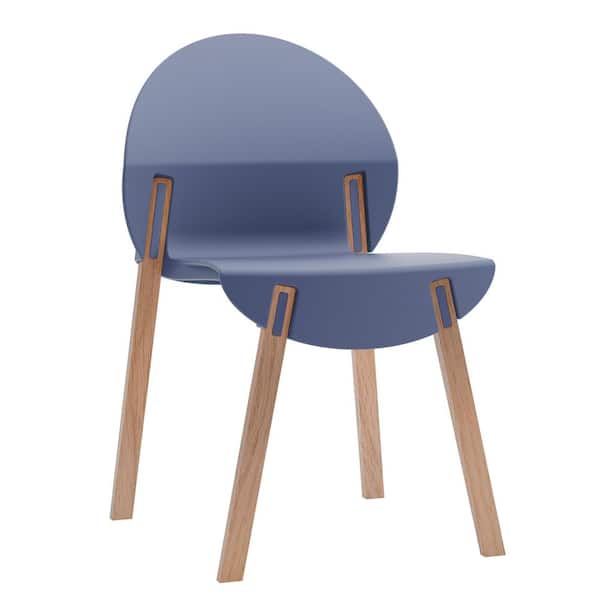 4-Pack Outdoor Grey Blue Dining Chairs-Red Oak Wood Legs & PP Seat
