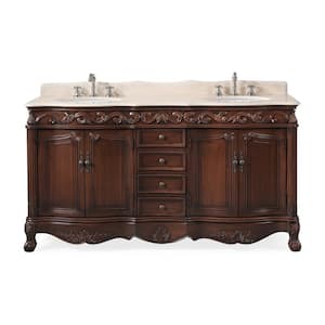 Beckham 64 in.W x 22 in. D x 36 in. H Double Sink Bathroom Vanity in Brown with Cream Marble Top