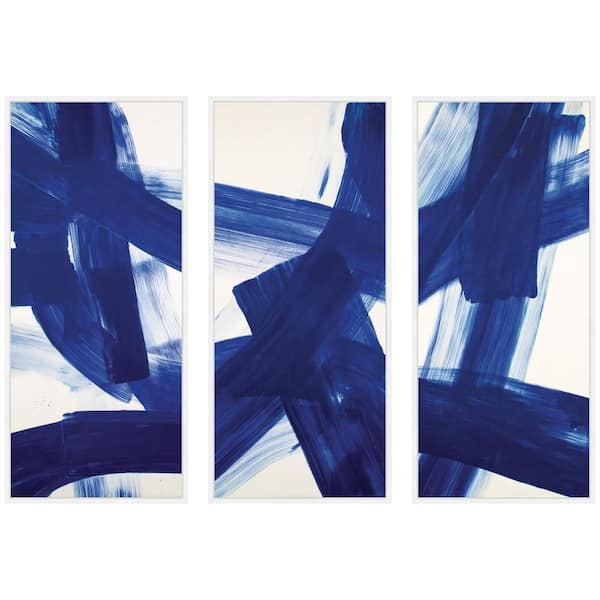 3 Piece Sylvie "Cobalt Mark No. 1, No. 2, & No. 3" by Amy Lighthall Abstract Framed Art Print Set 40 in. x 18 in.