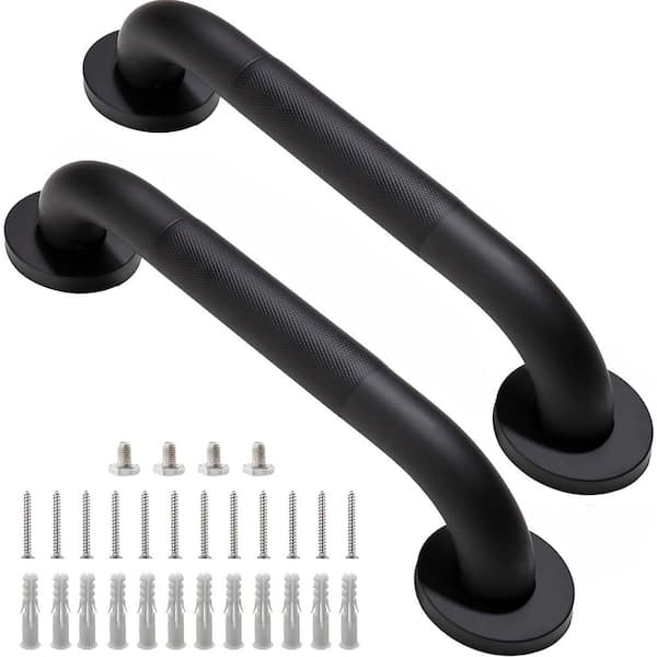 13.1 in. Concealed Screw Grab Bar, Anti-Slip Stainless Steel, for Shower Rail Support, Ideal for Seniors in Black 2-Pack