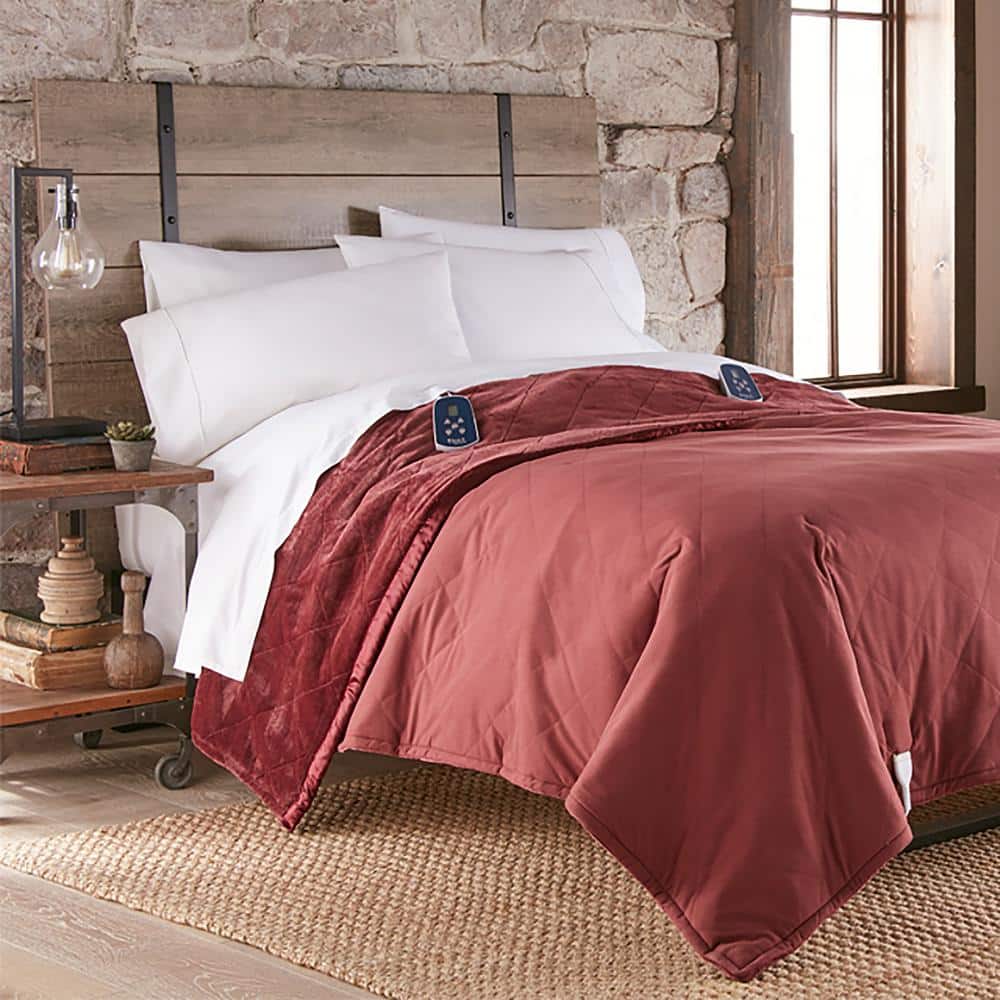 Gray Twin Micro Flannel Electric Heated Blanket with Satin Hem
