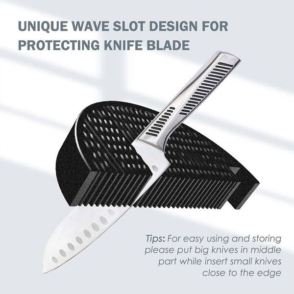 14-Knives Round Black Plastic Knife Block with Scissors Slot Unique  Double-Layer Wavy Design