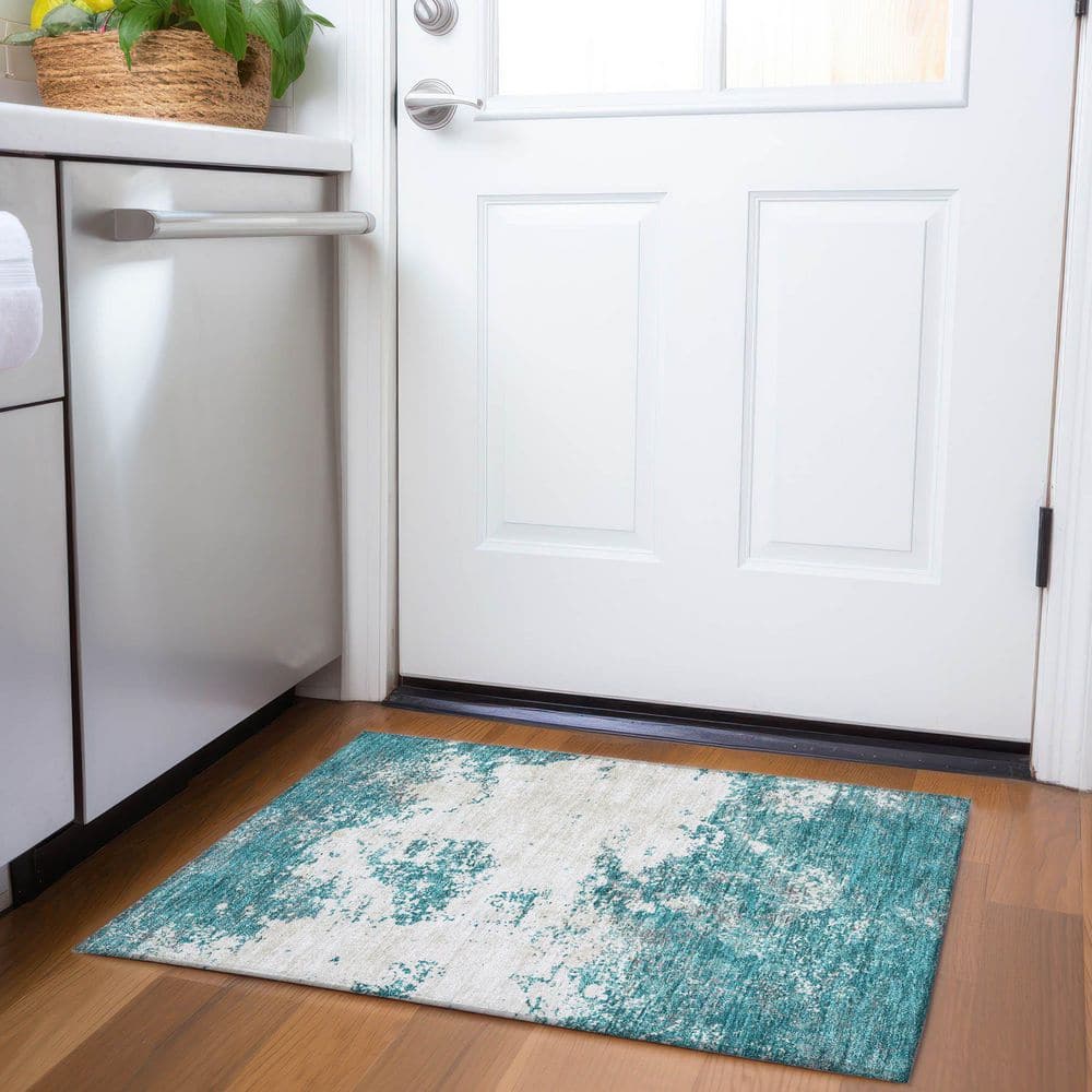 Mayfield Premium Machine Washable Abstract AMF1027 Teal 2 ft. x 3 ft. Area Rug price history on PriceWatchPro