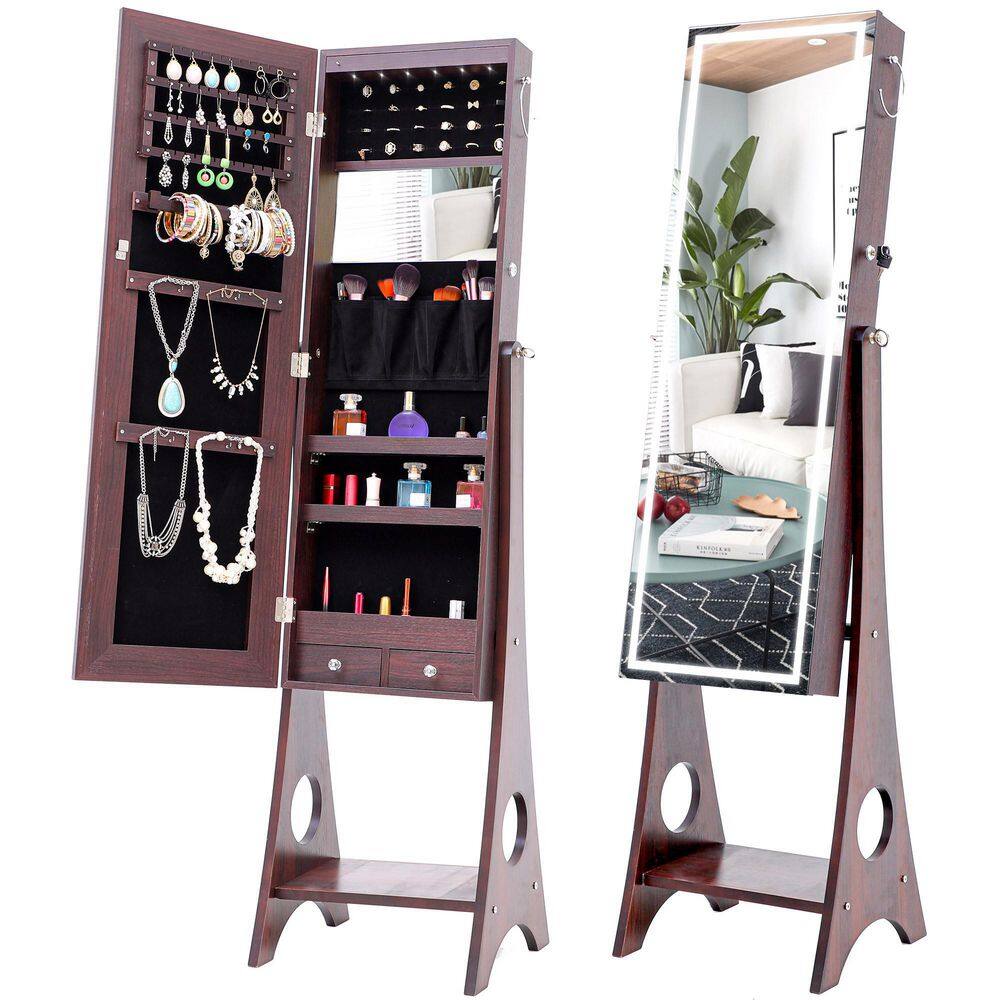 Nestfair Espresso Fashion Storage Jewelry Armoire With Led Lights And 