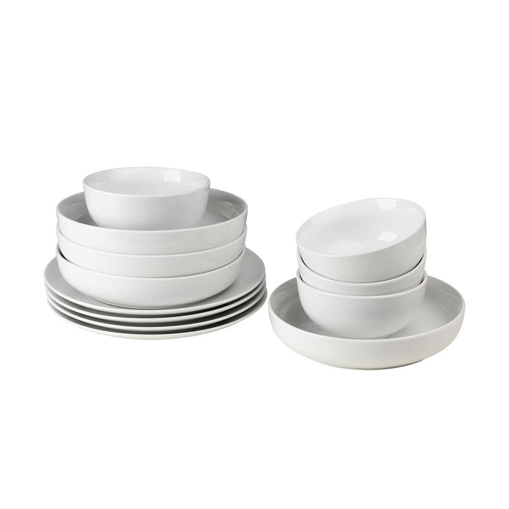 een kopje Subsidie winkel Euro Ceramica White Essential 12-Piece Classic Porcelain Dinnerware Set  (Service for 4) WHT-86-868120 - The Home Depot