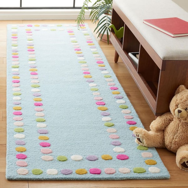 Kids 2 ft. x 8 ft. Blue/Pink Polka-Dot Border Runner Rug
