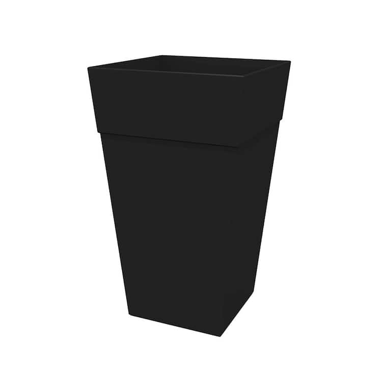  25 in. Black Resin Recycled Tall Finley Square Planter