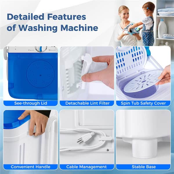 1.6 cu. ft. (17.6 lbs.) Portable Top Load Washer Machine Mini Compact Washer Dryer in Blue