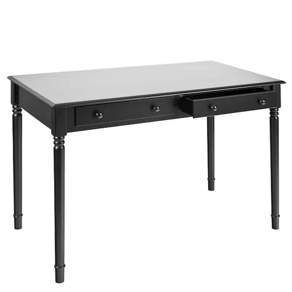 Southern Enterprises 42.5 in. Stain Black Rectangular 2 -Drawer Writing Desk with Turned Legs