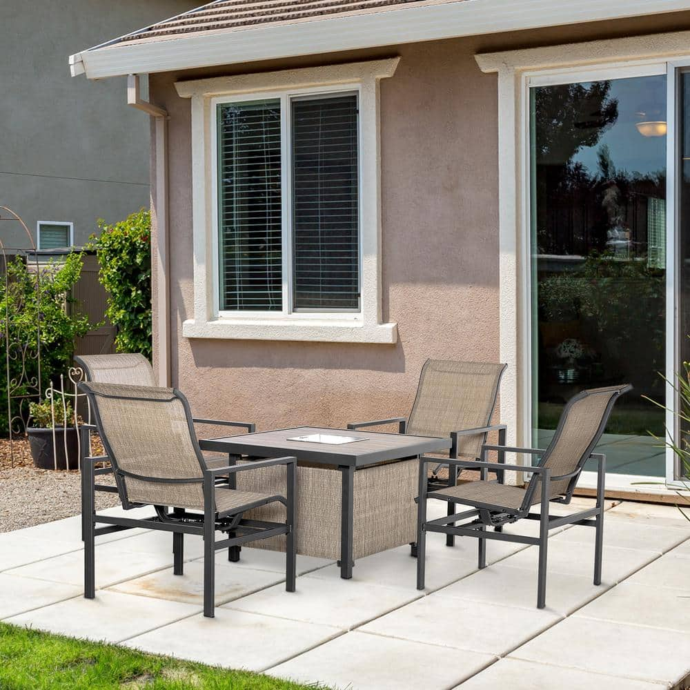 Beige 5 -Piece Steel Patio Dining Set, Steel, Square Dinner Table with ...