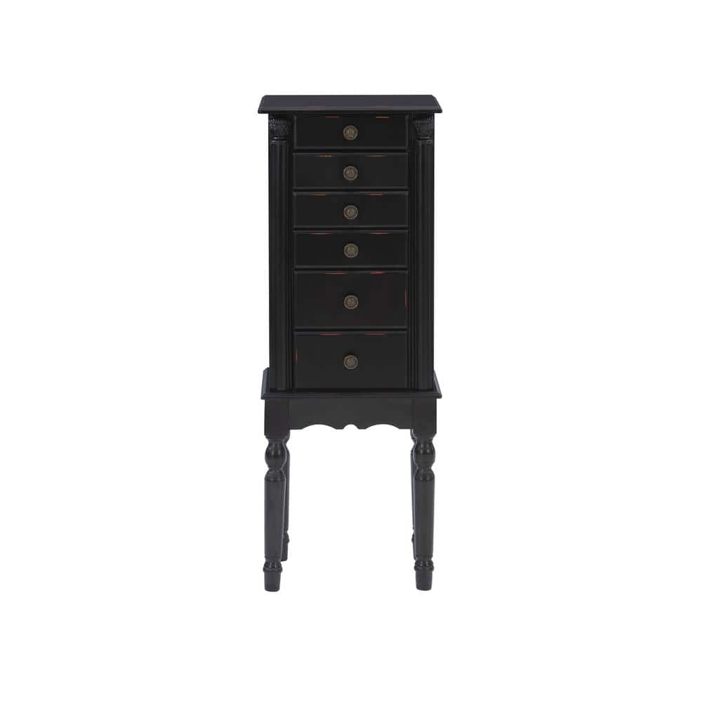 Petite Ebony Black Jewelry Armoire with Mirror and Plush Lining