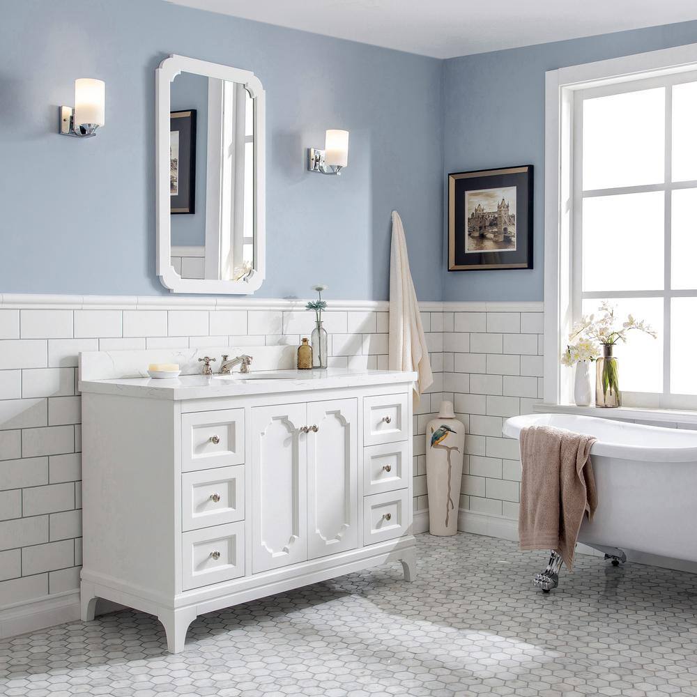 White 48'' Single Bathroom Vanity with Quartz Top