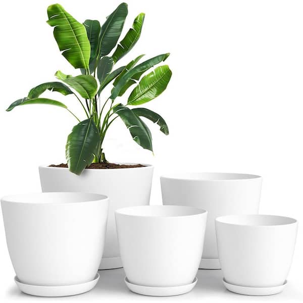 ITOPFOX Minimalist 7.1 in. L x 5.7 in. W x 5.9 in. H White Plastic Round Indoor Planter (5-Pack)