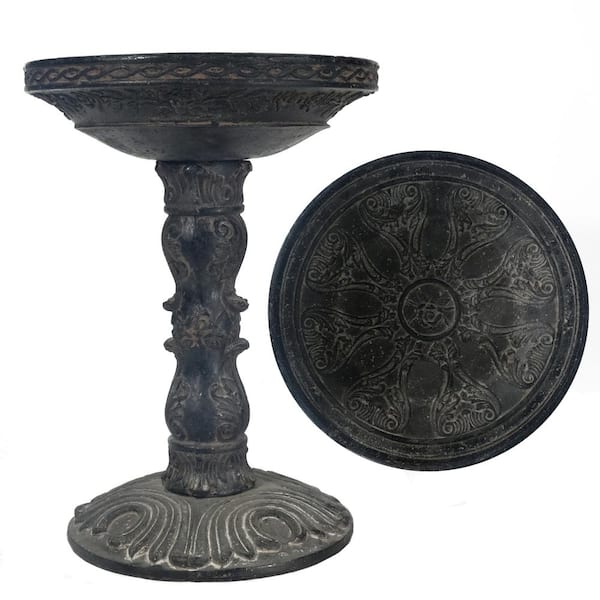 MPG 26.5 in. H Cast Stone Fiberglass Rose Aged Charcoal Finish Birdbath