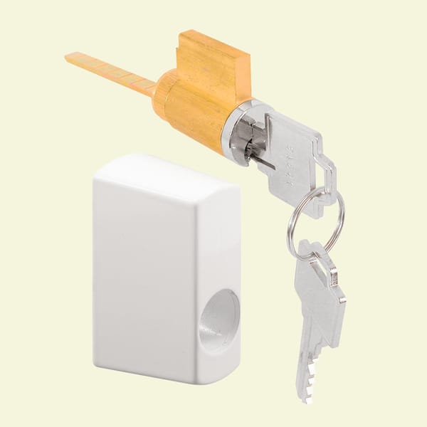 Prime-Line Sliding Door Keyed Locking Unit in White Diecast, 1-3/4 in. Hole Centers