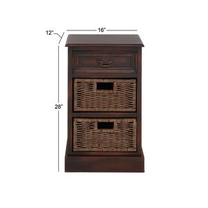 2 Baskets and 1 Drawer Wood Stationary Dark Brown Storage Unit