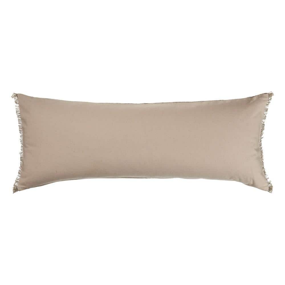 Modern Neutral Tan Woven Lumbar Throw Pillow with Textured Fringe