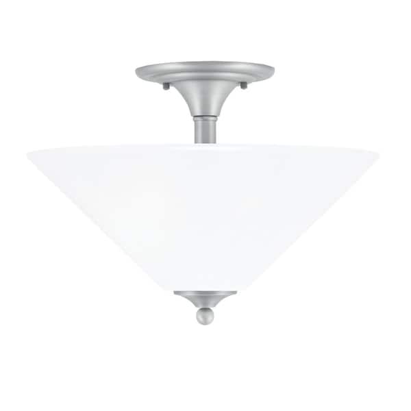Unbranded Bristol 16 in. 2-Light Nickel Transitional Semi-Flush Mount with 16 in. White Marble Glass Shade, No Bulbs Included