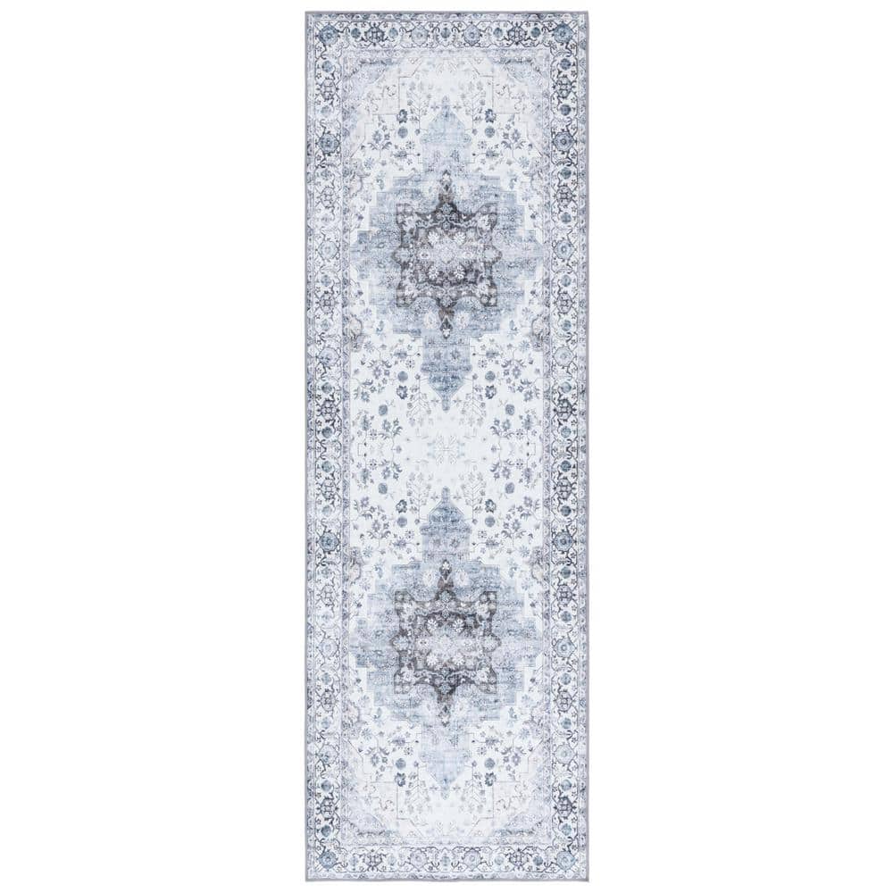 Arizona 3 ft. x 12 ft. Ivory/Blue Machine Washable Border Ornate Runner Rug price history on PriceWatchPro