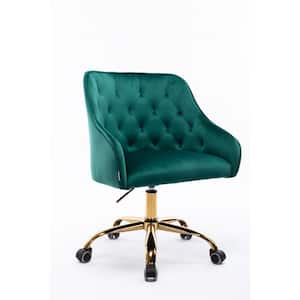 Green Velvet 360° Swivel Shell Chair With Metal Legs, Height Adjustable Computer Desk Chair for Living Room Office
