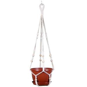28 in. Terra Cotta Plastic Macrame Hanging Planter with Colored Pot
