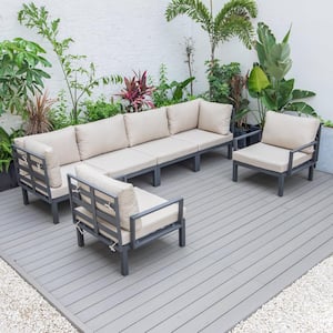 Hamilton 7-Piece Aluminum Modular Outdoor Patio Conversation Sectional Set with Cushions Beige for Patio & Lawn