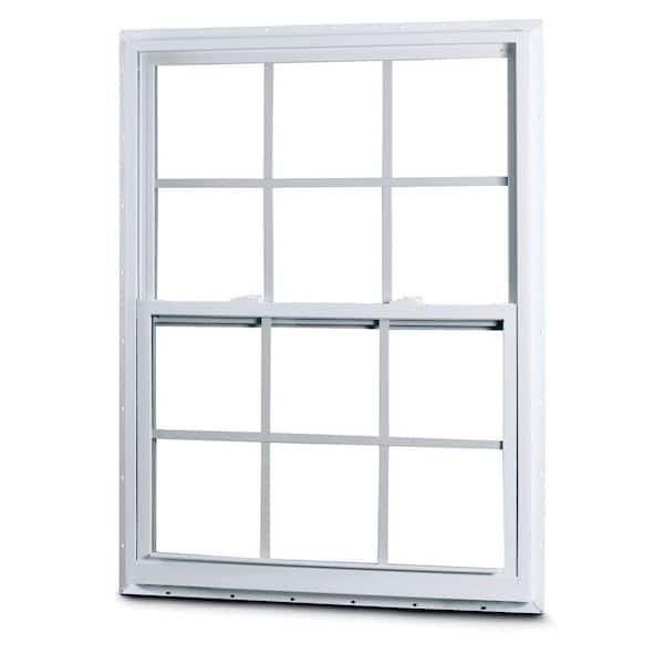 American Craftsman 31.375 in. x 35.25 in. 50 Series Low-E Argon Glass Single Hung White Vinyl Fin Window with Grids, Screen Incl