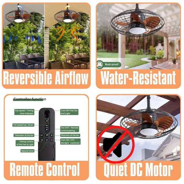 20 Inch Downrod Mount Ceiling Fan LED 18W 3CCT 5 ABS Blades DC Motor with Hanging and Hook for Outside Patios Pergola