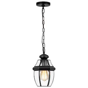 1-Light Brass Hardwired Outdoor Pendant Light with Clear Glass Panes