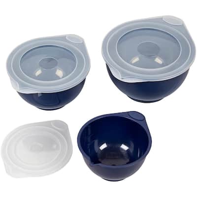 6-Piece Plastic Navy Mixing Bowl Set with Lids