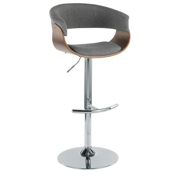 Lumisource Vintage 32 in. Mod Adjustable Bar Stool in Walnut and Light Grey