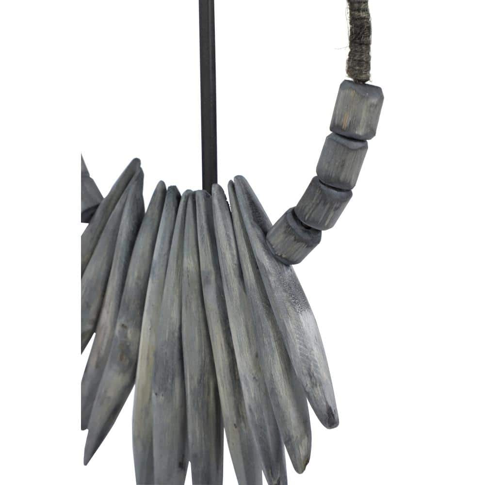 Gray Teak Wood Tribal Necklace Sculpture with Stand