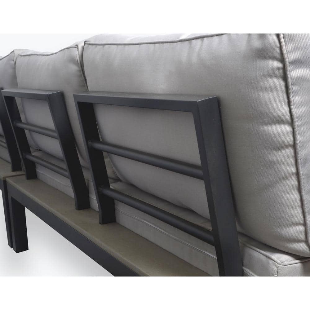 Light Gray Aluminum 5-Person Outdoor Sectional Set with Poly-Lumber Table