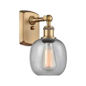 Belfast 6 in. 1-Light Brushed Brass Wall Sconce with Seedy Glass Shade