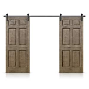 30 in. x 80 in. Vintage Brown Stain Composite MDF 6-Panel Interior Double Sliding Barn Door with Hardware Kit
