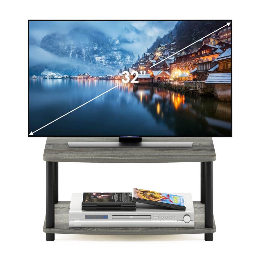 Gray Wood and Black 2-Tier Modern TV Stand